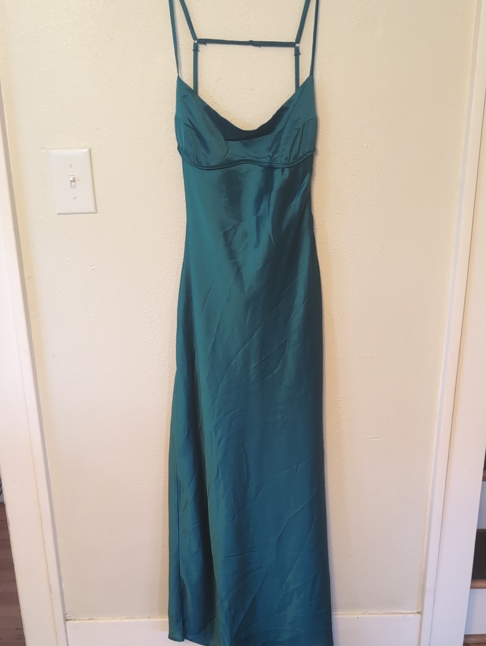 Satin Teal Maxi Slip Dress with Adjustable Straps M